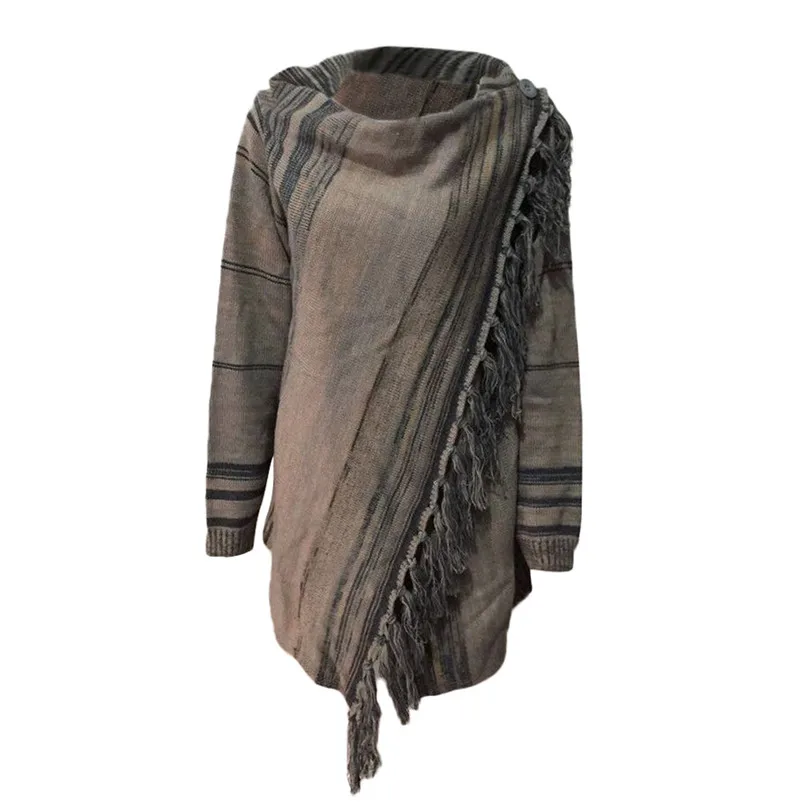 2019  Women Winter Tassel Irregular Cardigan Knitted Elegant Sweater Poncho Shawl Coat Jacket Casual Outwear #4M21 (7)