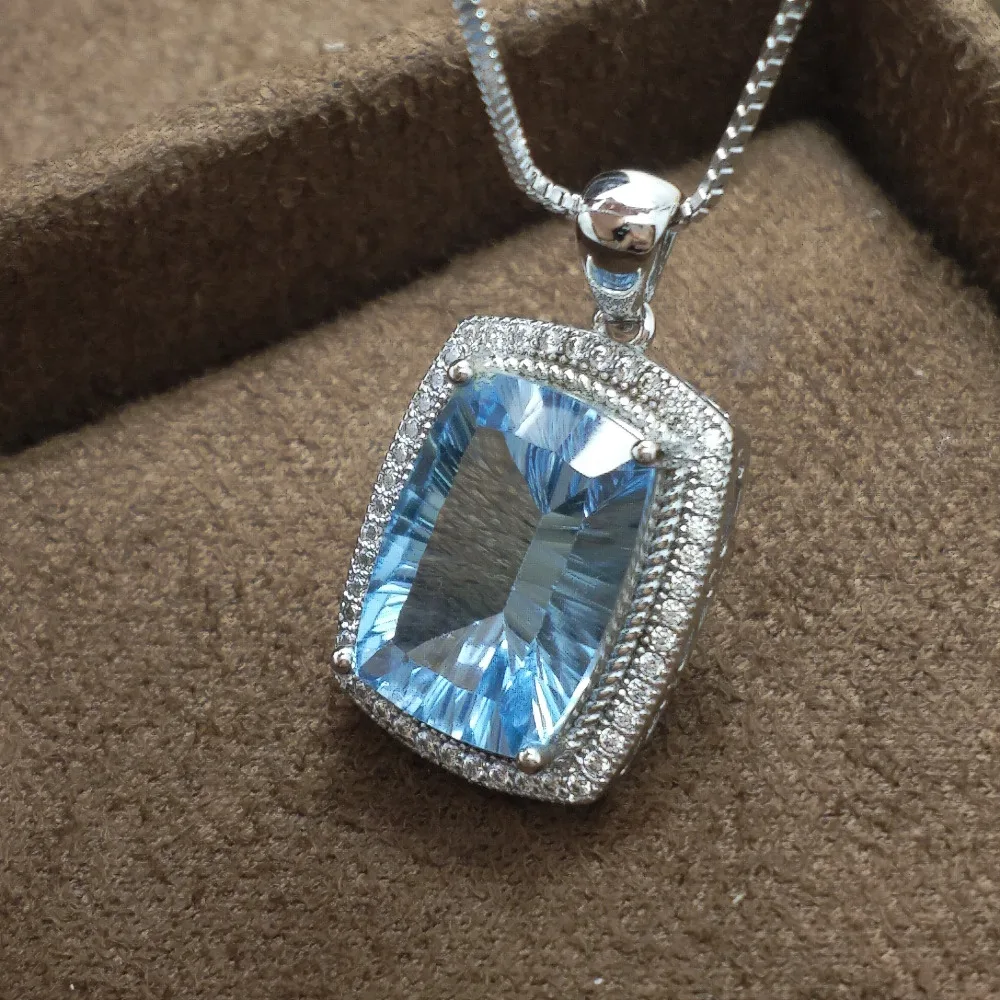 FLZB,Natural luxury Big sky blue topaz 8.05ct in 925 sterling silver