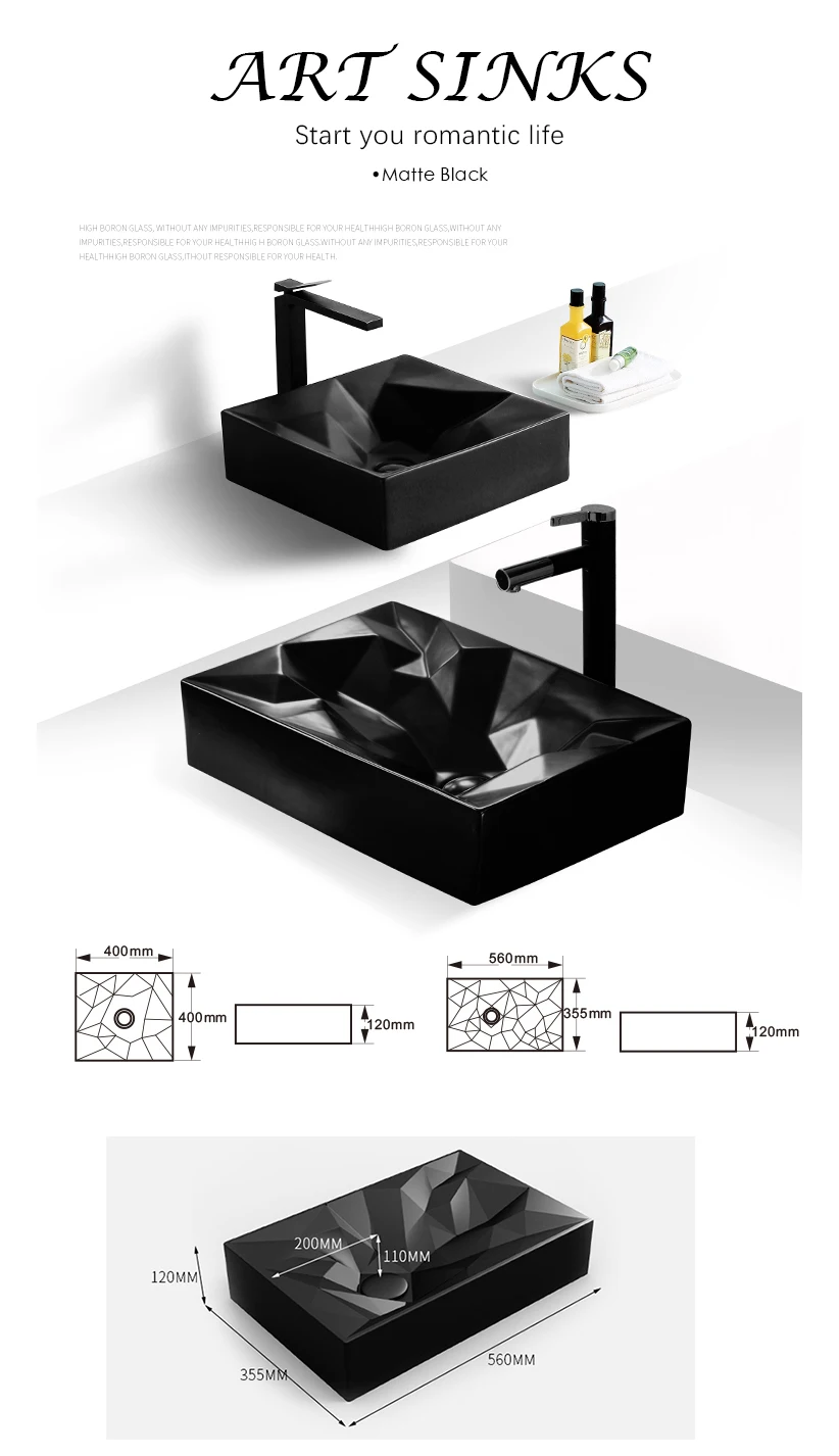 Художественные раковины для ванной комнаты 560*355*120 мм матовый черный керамический сосуд Санузел раковина ручной работы умывальник Современный дизайн AM903