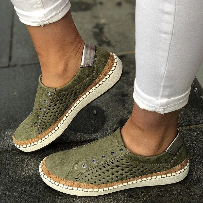 

New Women Flats Shoes Platform Sneakers Slip On Flat Flock Ladies Hollow Out Breathable Casual Shoes Women Creepers