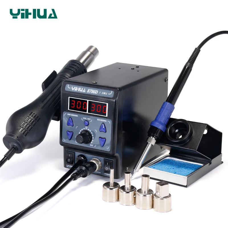 

YIHUA 8786D Upgraded Version SMD Soldering Station Double Digital Display Cool Hot Air Gun Soldering Iron 2 in 1 Rework Station