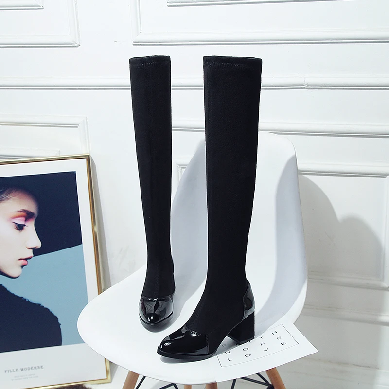 

Kjstyrka Winter Warm High Heels Fur Women Boots Over-The-Knee Boots Slim Platform Mixed Colors Shoes Woman Tight High Boots