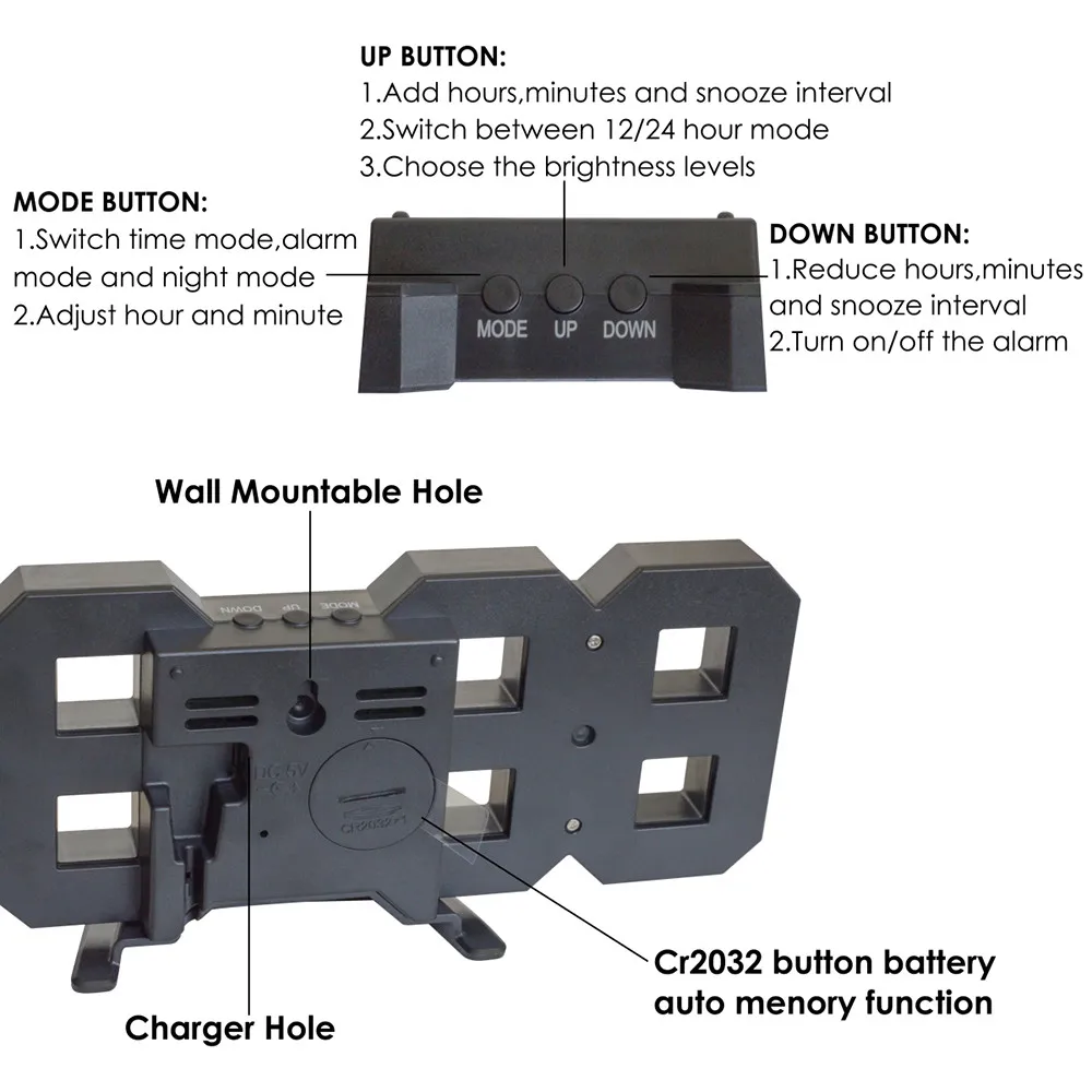 3 цвета, цифровой светодиодный настольный ночник, настенные часы с будильником, 24 или 12 часовой дисплей, цифровой светодиодный умный будильник