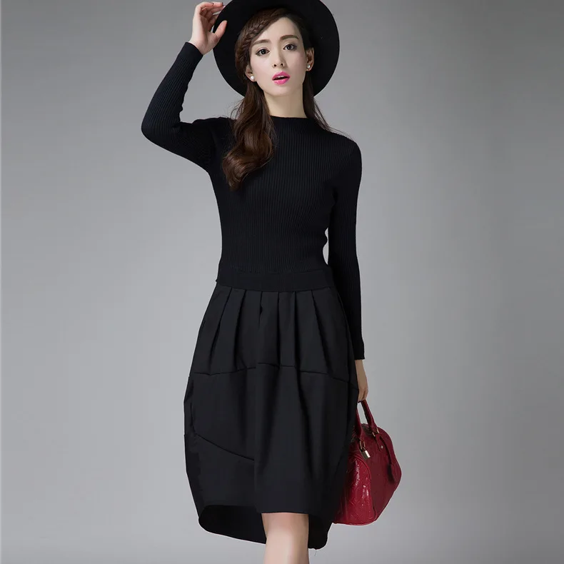 2017 Donna Autunno Inverno manica lunga vestito nero Falso abito Maglione  pull femme hiver Invernali da Donna Maglia Vestito Y1102 95D|sleeve  dress|knitted dresslong sleeve dress - AliExpress