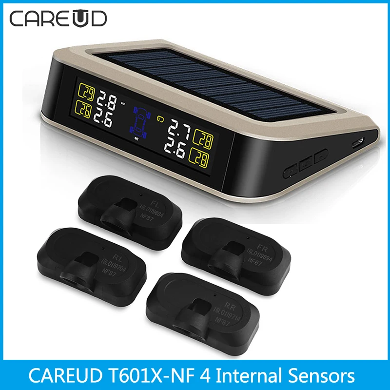 

CAREUD T601X-NF Solar Car TPMS Tire Pressure Monitoring System 4 Internal Sensors Intelligent Monitor Adjustable Brightness