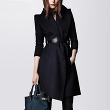 Приталенное Женское шерстяное пальто в английском стиле Модные женские шерстяные куртки и пальто с поясом, пальто с отложным воротником GQ1674