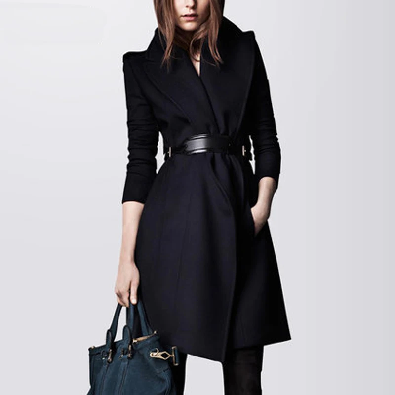 

England Style Slim Women's Wool Coat 2017 Fashion Women's Woolen Jackets And Coats With Belt Turn-Down Collar Overcoat GQ1674