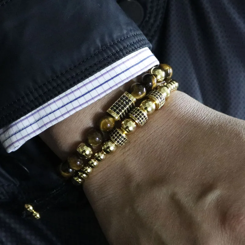 Fashion Gold Color Rectangle Cuboid Men Luxury Bracelet Tiger Eye Fashion Gold Color Rectangle Cuboid Men Luxury Bracelet Tiger Eye Stone Bead Bracelets For Jewelry R 2 In Charm From Accessories On