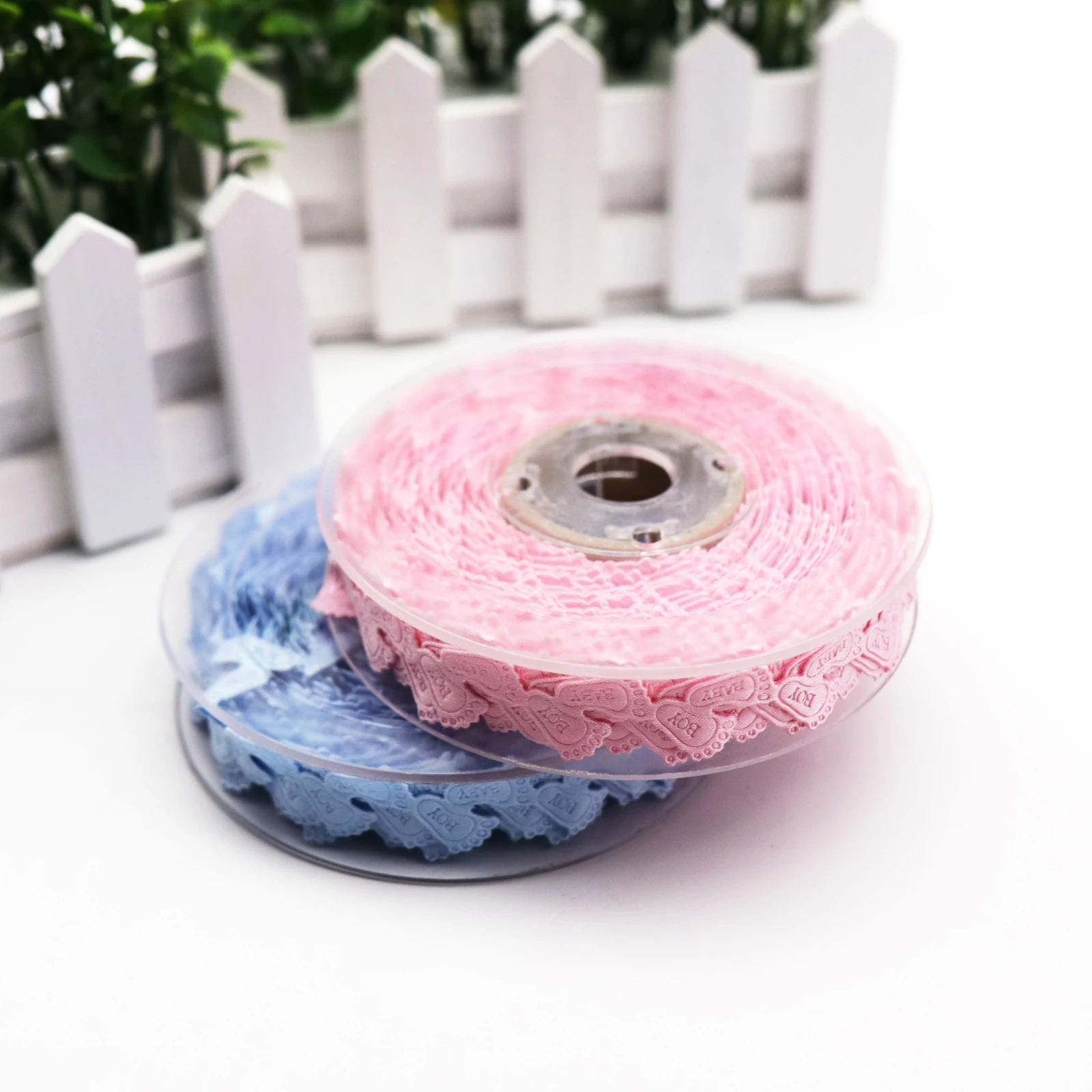 Baby Shower 15 мм 5 ярдов Розовая/синяя лента для ног ребенка Упаковка подарков на день