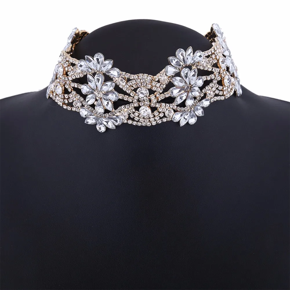 Модный Большой Хрустальный воротник с цветами, колье, ожерелье, винтажное массивное ожерелье, женское Макси ожерелье, ювелирное изделие на шею
