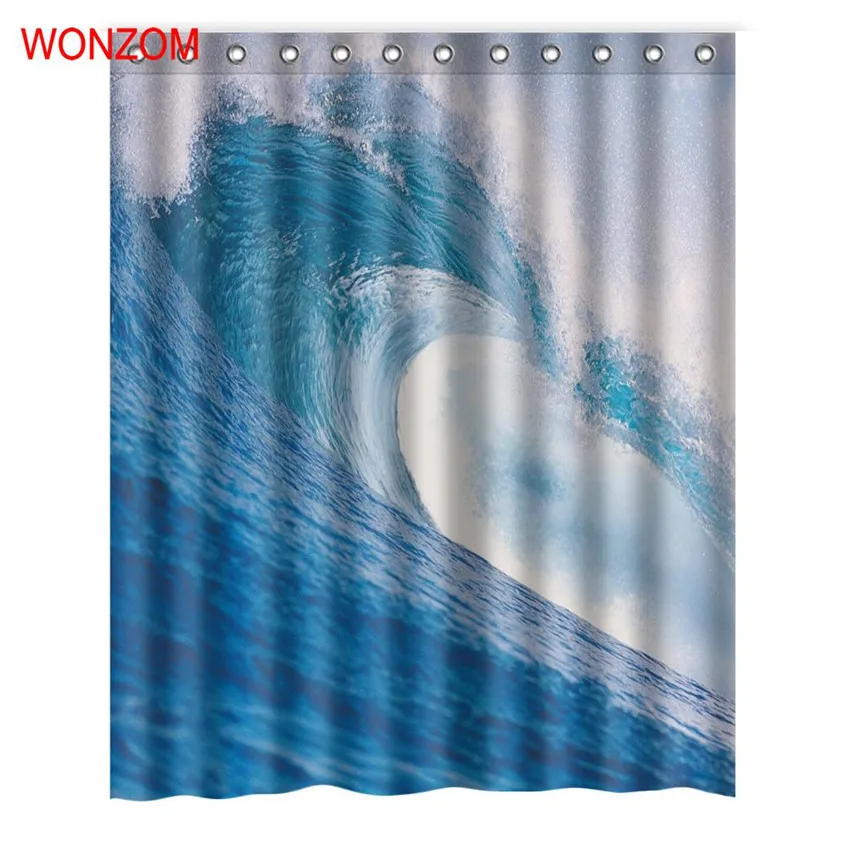 

WONZOM 3D Polyester Wave Shower Curtains with 12 Hooks For Bathroom Decor Modern Bath Waterproof Curtain Bathroom Accessories