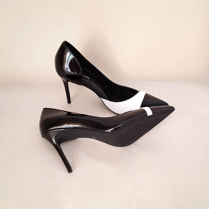 SANLUME/белые лакированные туфли-лодочки на высоком каблуке 8,5 см; офисные туфли; женские элегантные туфли ручной работы из воловьей кожи с острым носком на тонком каблуке