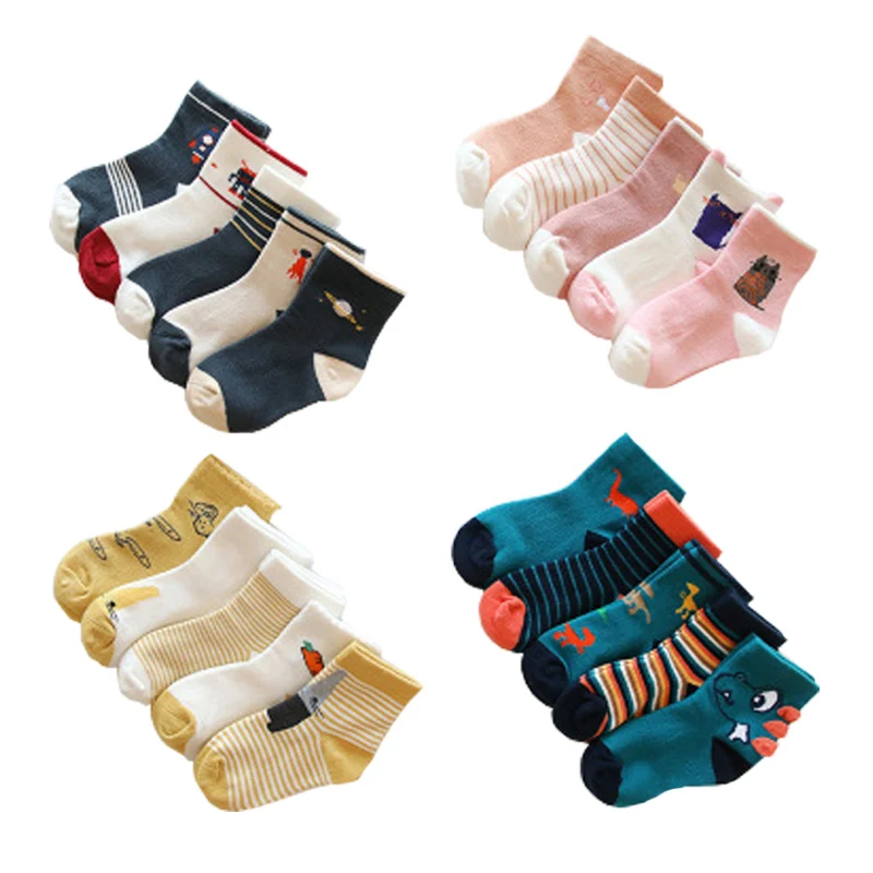 Новые осенне-зимние детские носки с мультипликационным принтом, 5 пар = 10 шт., хлопковые носки для мальчиков и девочек, носки для малышей 1-12 лет