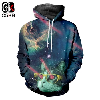 

OGKB Hombre Pullover Loose 3D Pullover Printed Starry sky cat Hip Hop Plus Size 6XL Habiliment Autumn Hoodies Dropshipping