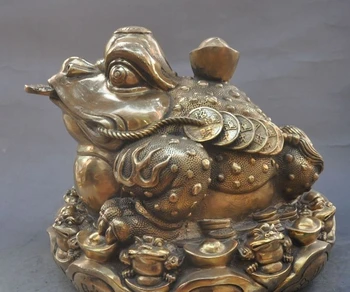 

10"chinese fengshui brass wealth money coin Golden Toad Bufo Laevis lucky statue