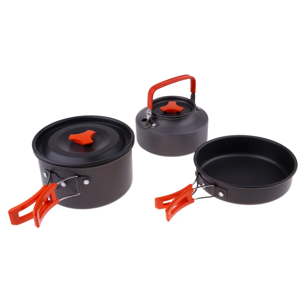 Foldable Non Stick Aluminium Pot Pan Kettle Camping Non-stick Cook Cooking Cookware Set for Outdoor Camping Hiking Picnic BBQ