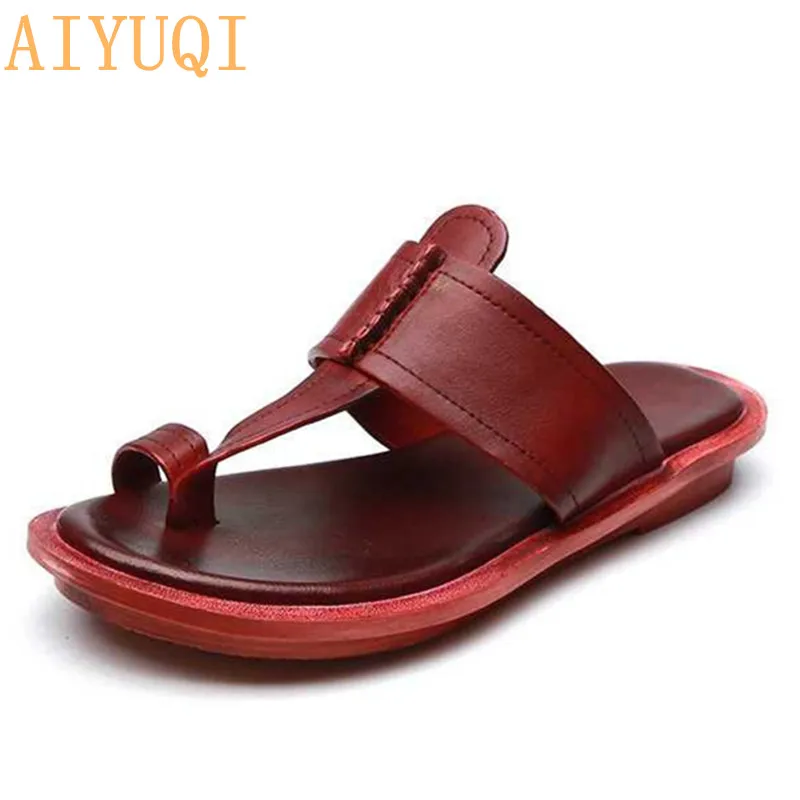 

AIYUQI Women slippers flip flop 2019 new beach slippers for women genuine leather women summer shoes sandals flat open toe