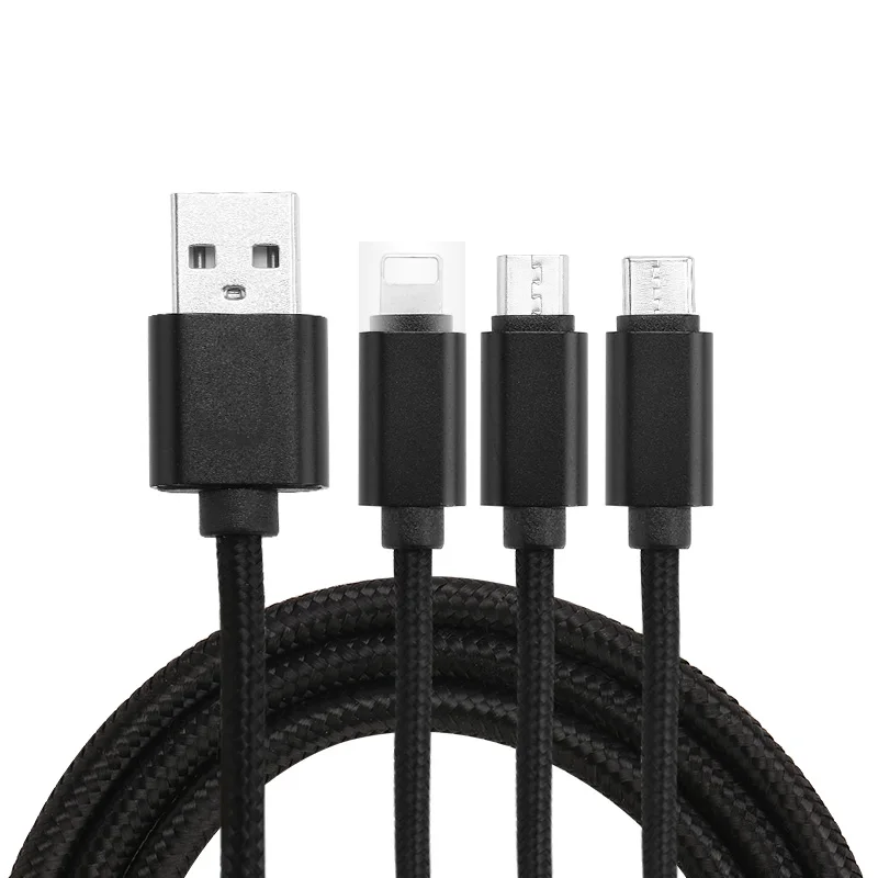 Микро-Тип C 3A быстро Зарядное устройство кабель 3 в 1 для iPhone 11 xs max/8/7 plus/samsung S9/S10 Примечание для huawei для xiaomi Redmi note7 Pro - Цвет: Черный