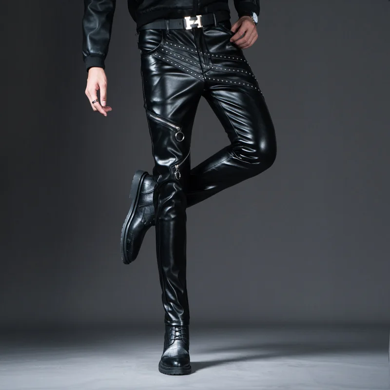 Trends   2019 the new men's wear leather pants Cultivate one's morality feet pants zipper personality PU leather pants
