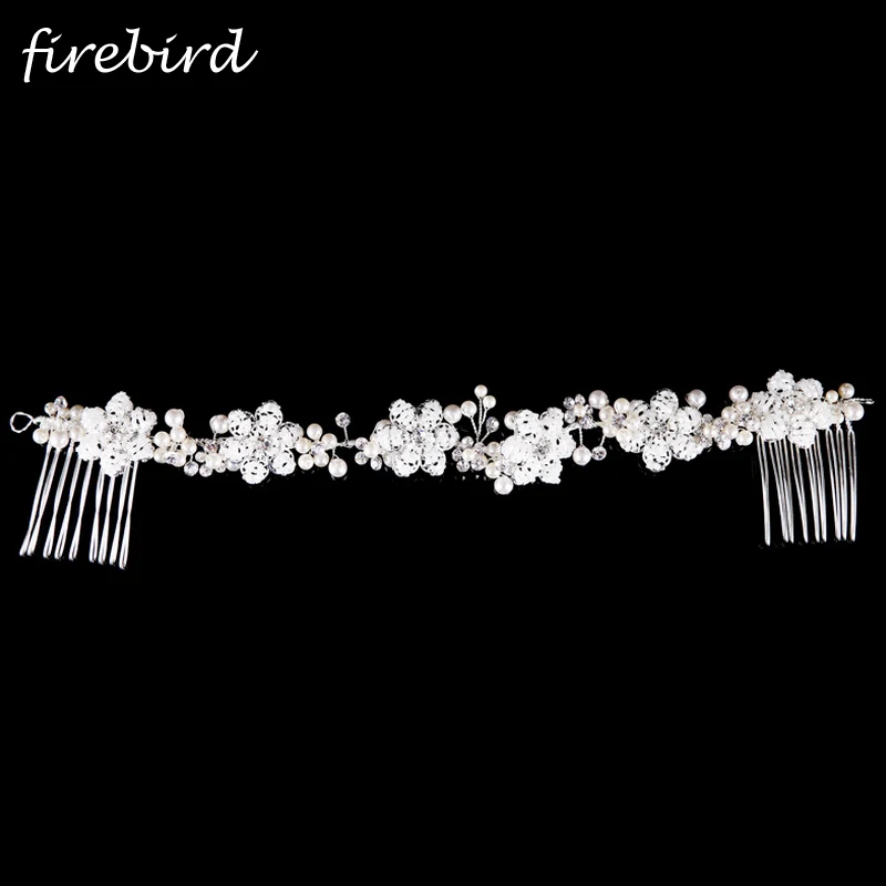 Western Bridal Hair Accessory Handmade Weave Pearl Flower Double Hair