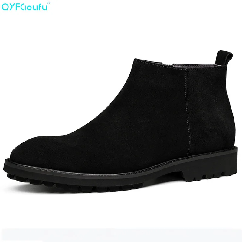 

Genuine Leather Business Mens Suede Chelsea Boots Formal Mens Pointed Toe Dress Boots Genuine Leather Booties Ankle