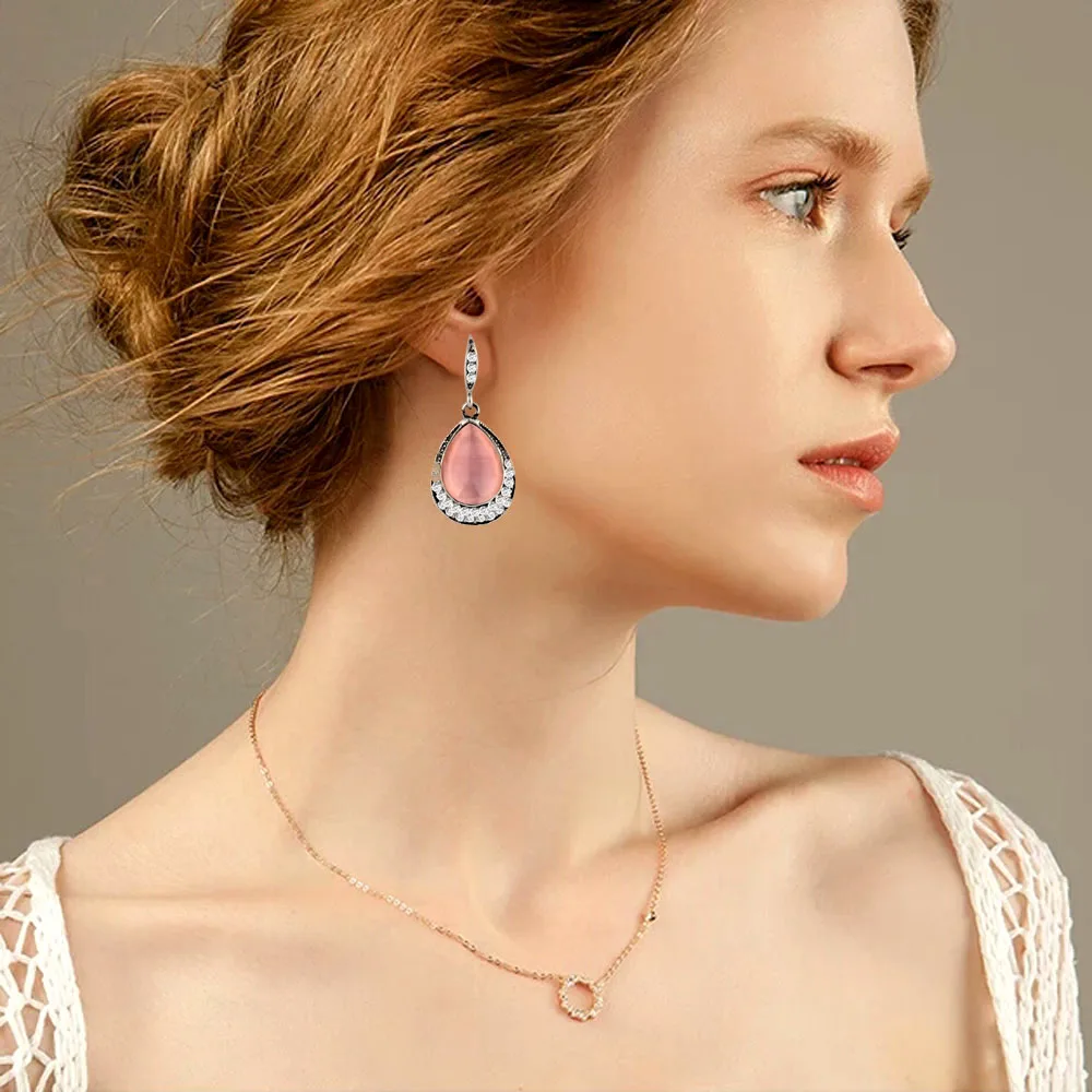 SINLEERY Vintage Water Drop Opal Stone Dangle Drop Earrings for Women Antique Silver Color Jewelry Accessories ES527