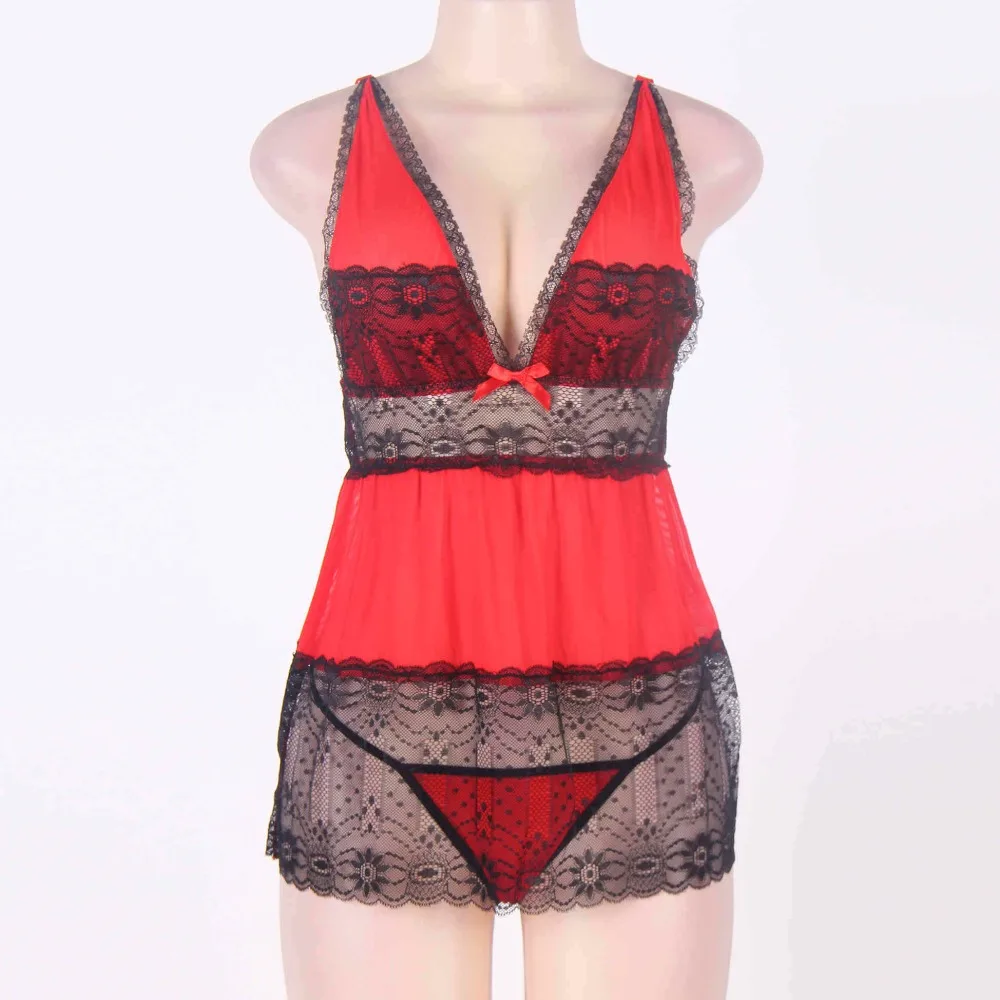 Women Plus Size V-Neck Floral Lace Babydoll Sexy Underwear Women Erotic Langerie Sexy Para O Sexo Sexy Dress Erotic GY80014 (6)