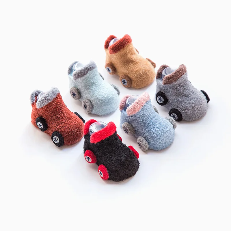 

1 pairs of spring and autumn new cartoon car feather yarn baby socks baby non-slip rubber flooring toddler socks 0-2 gift