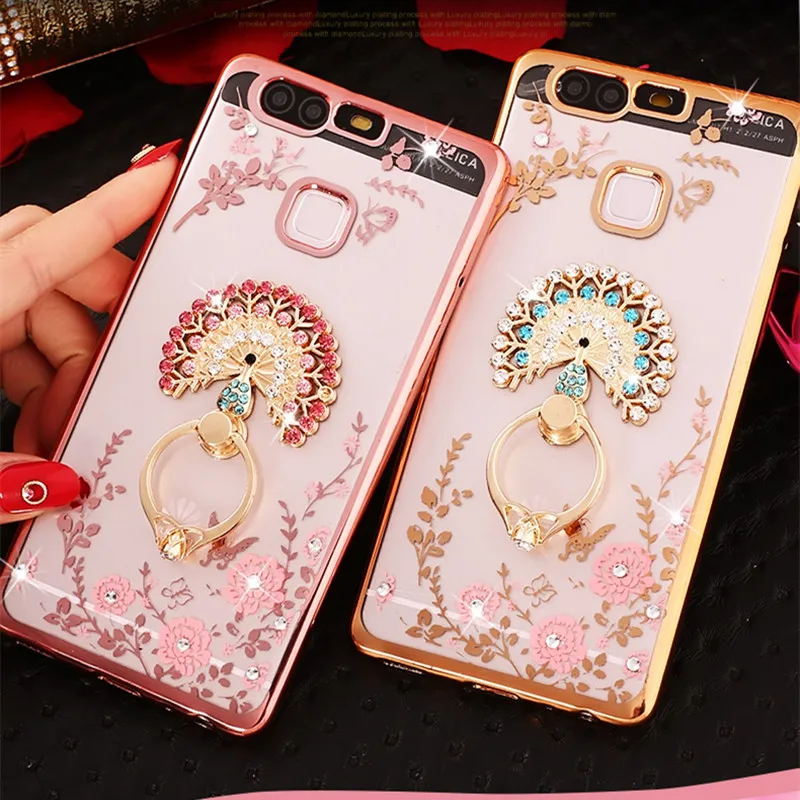 

Luxury Flowers Rhinestone With Finger Ring stand case For Huawei P20 lite P10 P9 lite P8 cover mate 20 honor v20 8x Y9 2019