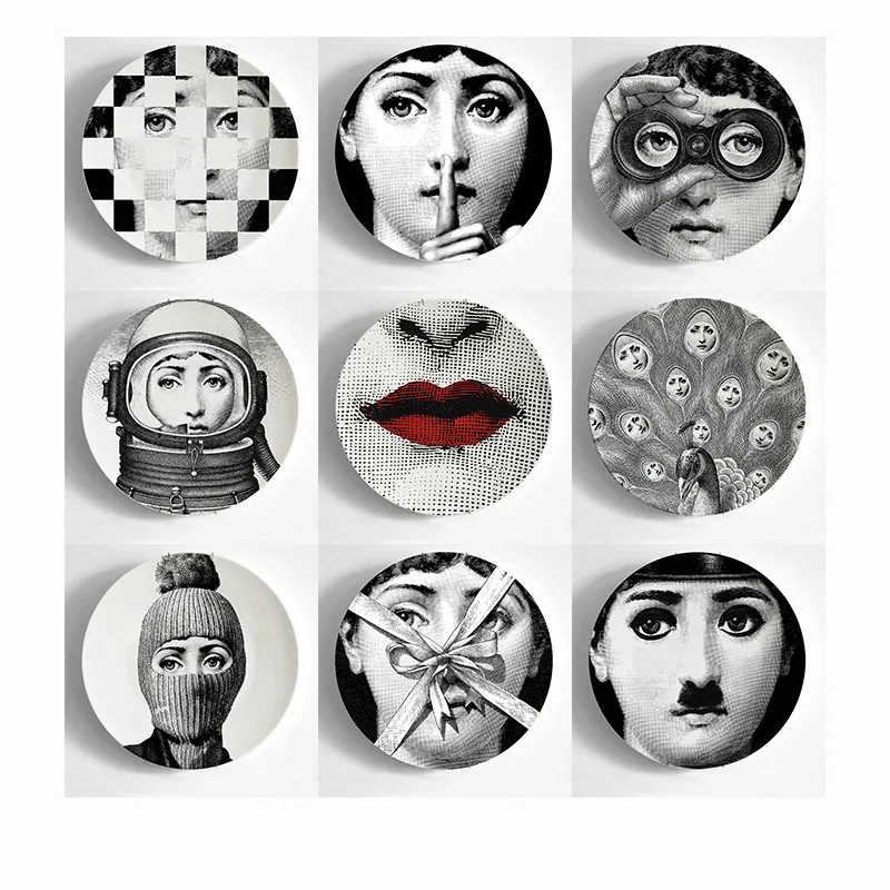 

European MILAN Style Gorgeous Rare Fornasetti Plates Lina Lightbulb Face Piero Fornasetti Wall Hanging Decorative 8 Inch