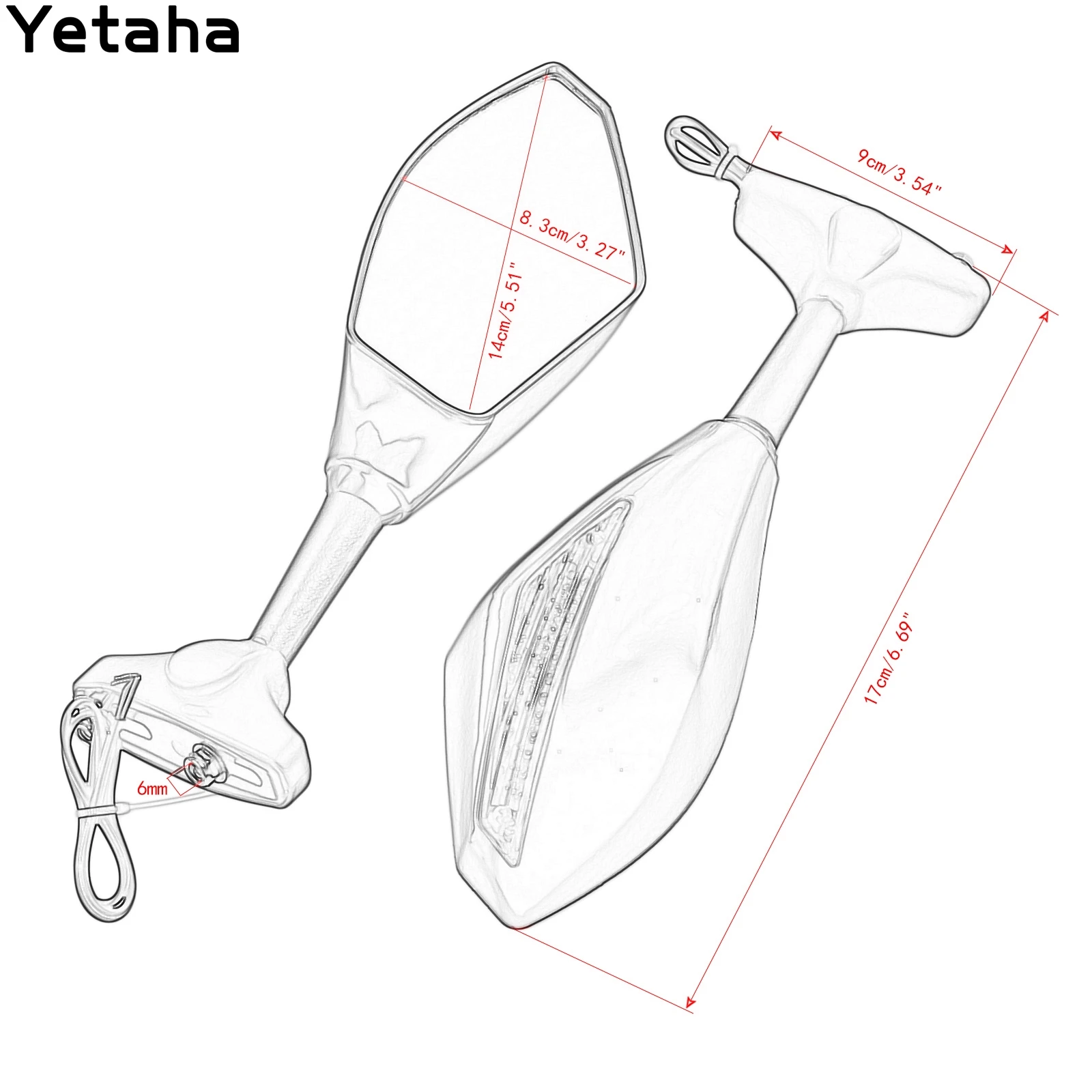Yetaha 1 пара мотоциклетные боковые зеркала заднего вида с светодиодный поворотник