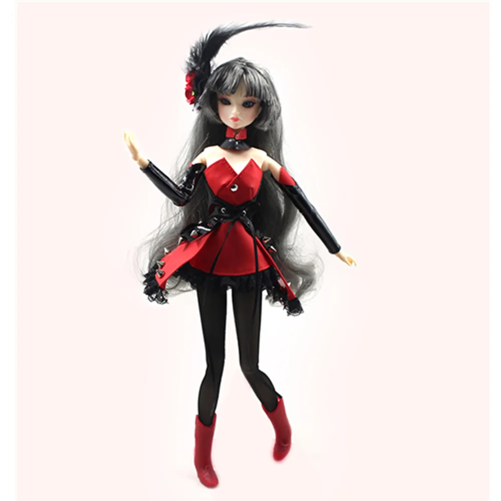 

ICY blyth doll funtune days xiaojing gry hair with red dress shoes and stocking stand box souvenir gift toy 30cm 1/6