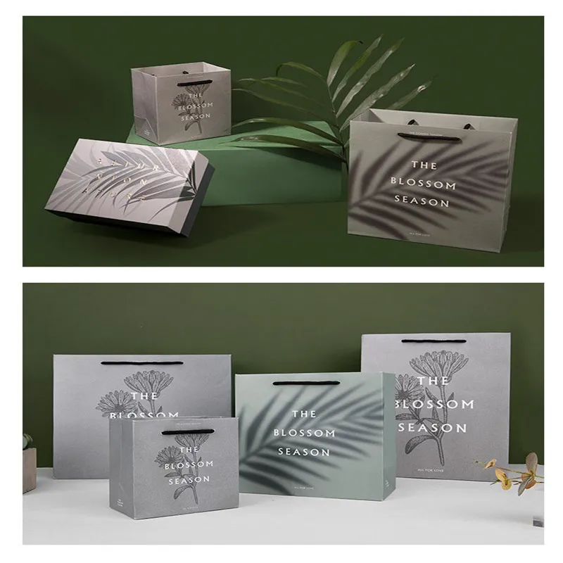 

5pcs Leaf Design Shopping Bags Ins Style Paperboard Bag Beauty Popular Selling Package Four Size Custom Wedding Gift Protection