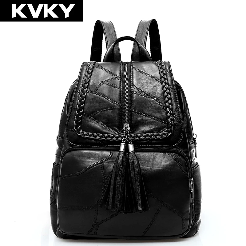 Женский рюкзак KVKY из натуральной кожи овчины для девочек подростков|leather women