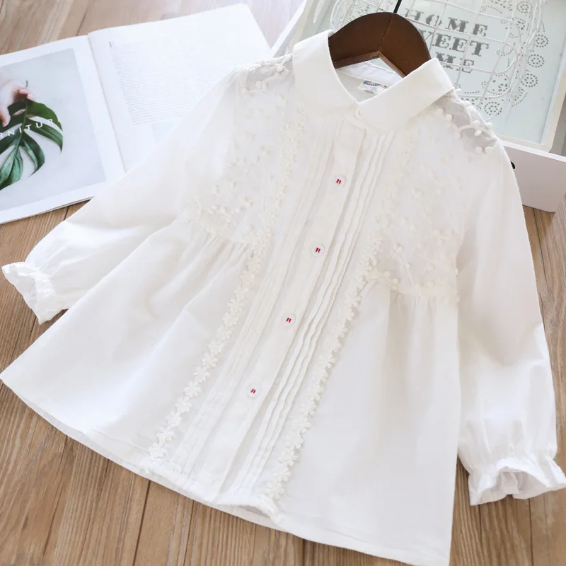 

2019 Autumn Girl's Lapel Hollow Flower Children's Shirt Wholesale
