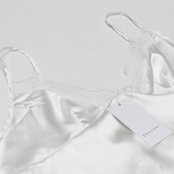 Ekouaer ночные рубашки глубокий v-образный вырез Длинное ночное белье женские сексуальные кружевная бейка атласные сорочки платье макси