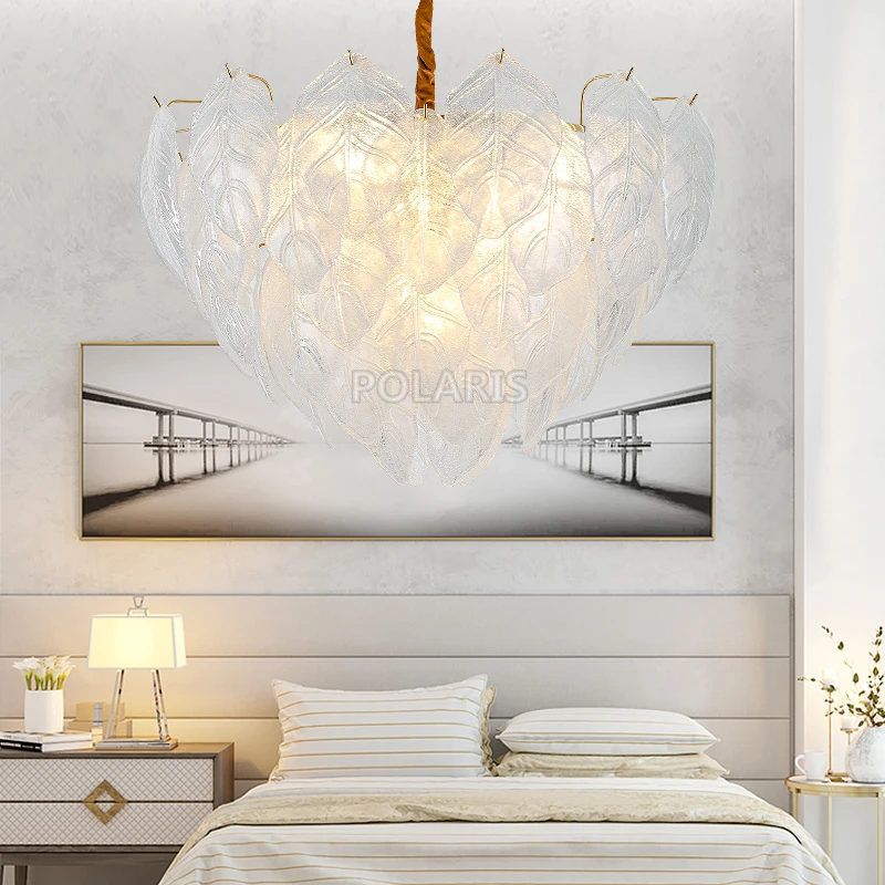

Chandelier Lighting Crystal Glass Leaves Chandeliers Lamp LED Pendant Hanging Light Living Dining Room Bedroom Foyer Lighting