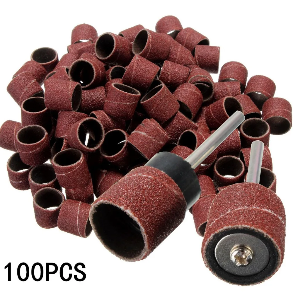 100pcs 1/2" Sanding Bands Sleeves & 2 Mandrels For DREMEL Rotary Tools