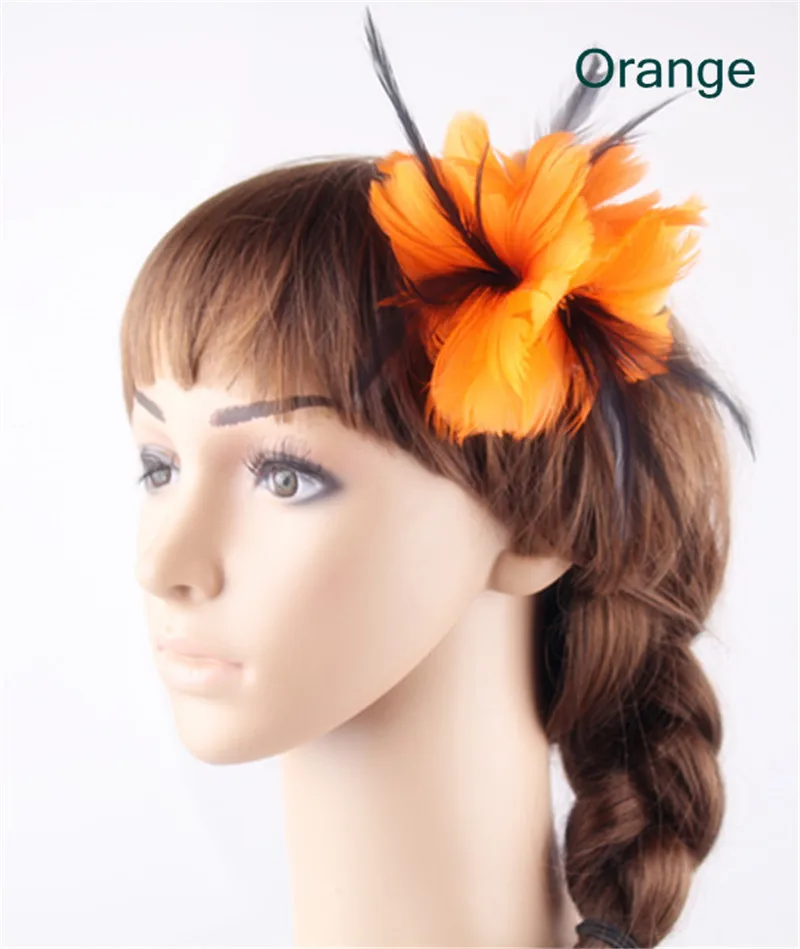 

Orange beautiful feather flower hair clip accessories hair fascinator for party church fashion headwear or bridal wedding brooch