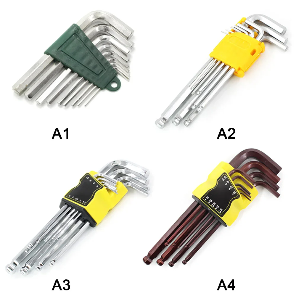 

L wrencg Universal 9pcs Inches Hex Allen Key Set L-Shape 1/16''-3/8'' Allen Wrench Key Hexagon For Repair Bicycle Hand Tools