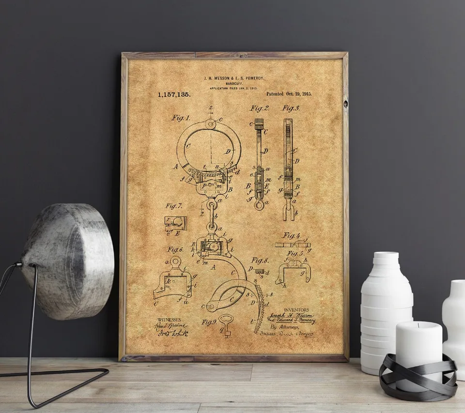 Police Patent Posters Set of 4 Detective Gift Police Decor Law Enforcement Art