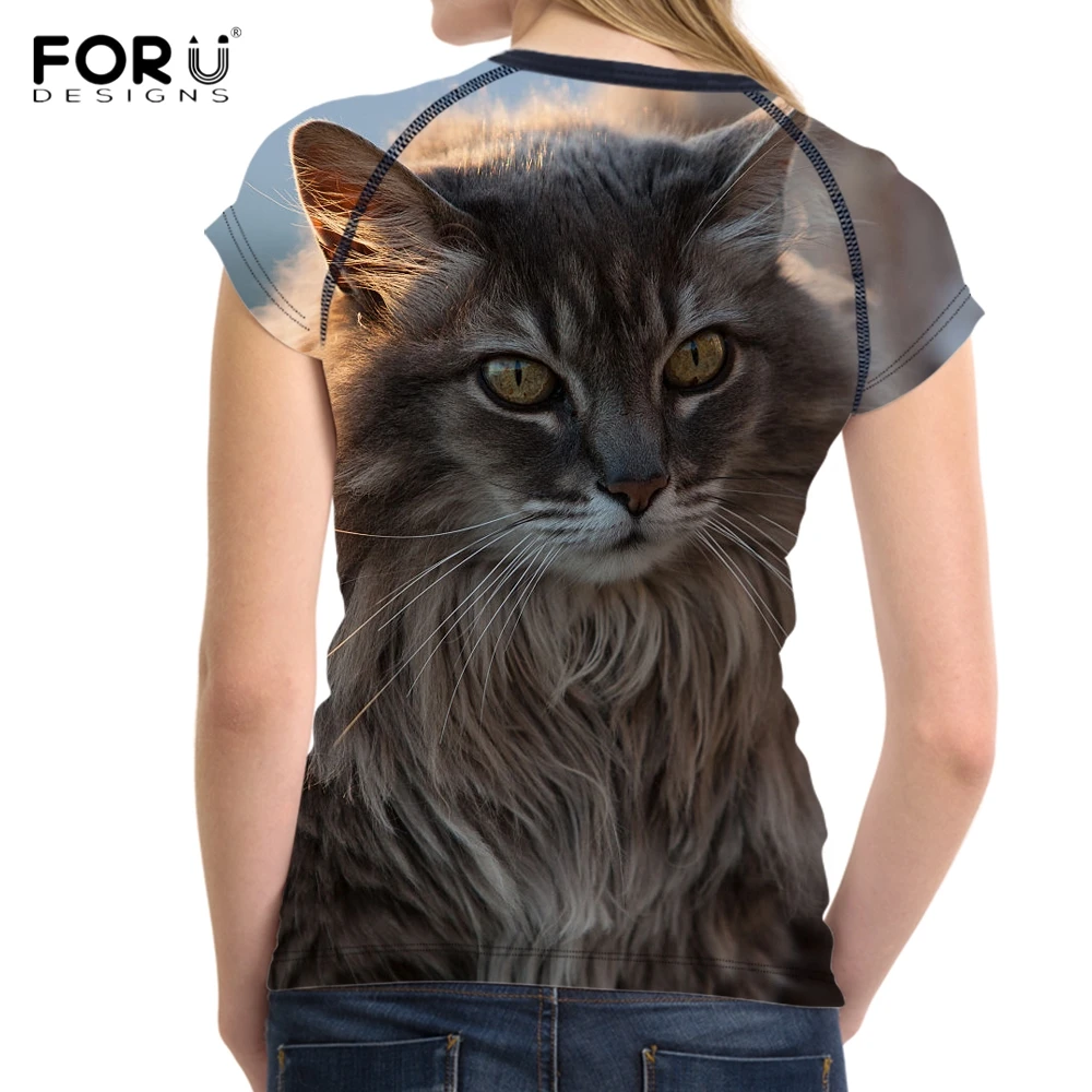 FORUDESIGNS/забавные женские футболки с объемным принтом кота мейн кун/киска модные