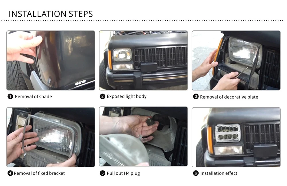 Square LED Headlight 7x6 5x7 Chrome Sealed Beam Replacement Daymaker Motorcycle 7 inch Headlight DRL For Jeep Cherokee XJ YJ MJ (12)