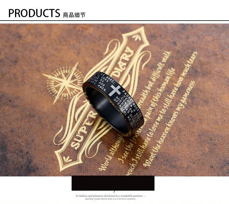 Классическое кольцо Octbyna с гравировкой библейского Креста для мужчин и женщин, Стильное кольцо из нержавеющей стали для молитвы, черное кольцо на палец, мужское ювелирное изделие