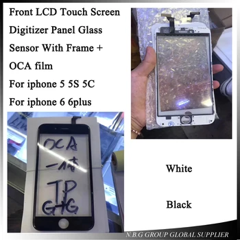 

100pcs/lot Touch Screen Front Outer Glass Lens Digitizer with Frame Bezel OCA film Assembly Replacement Parts For iphone 5 6 6p