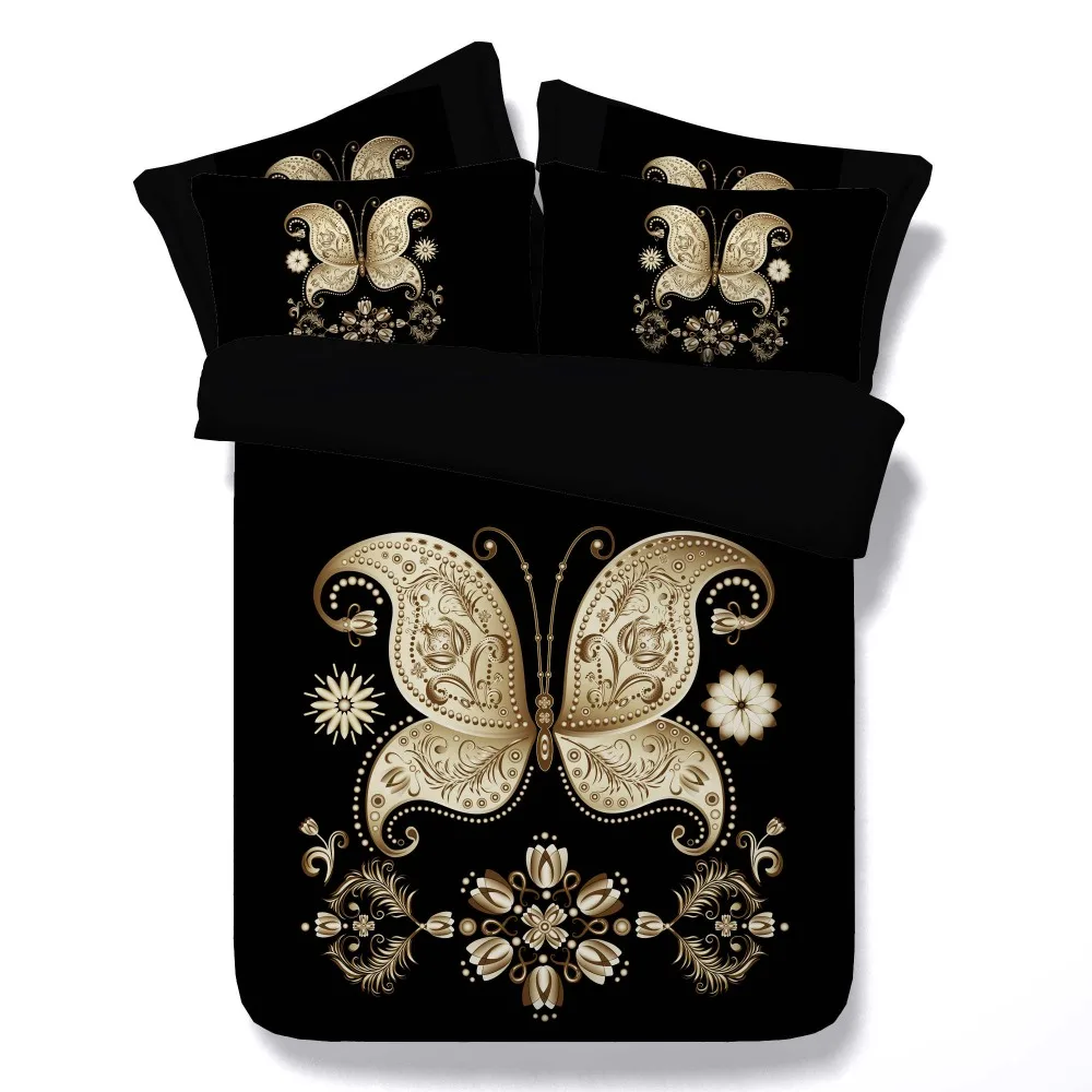 

Chinese style butterfly bedding sets queen full king twin size 3d print black duvet cover 3/4pc pillowsham girls bedlinens