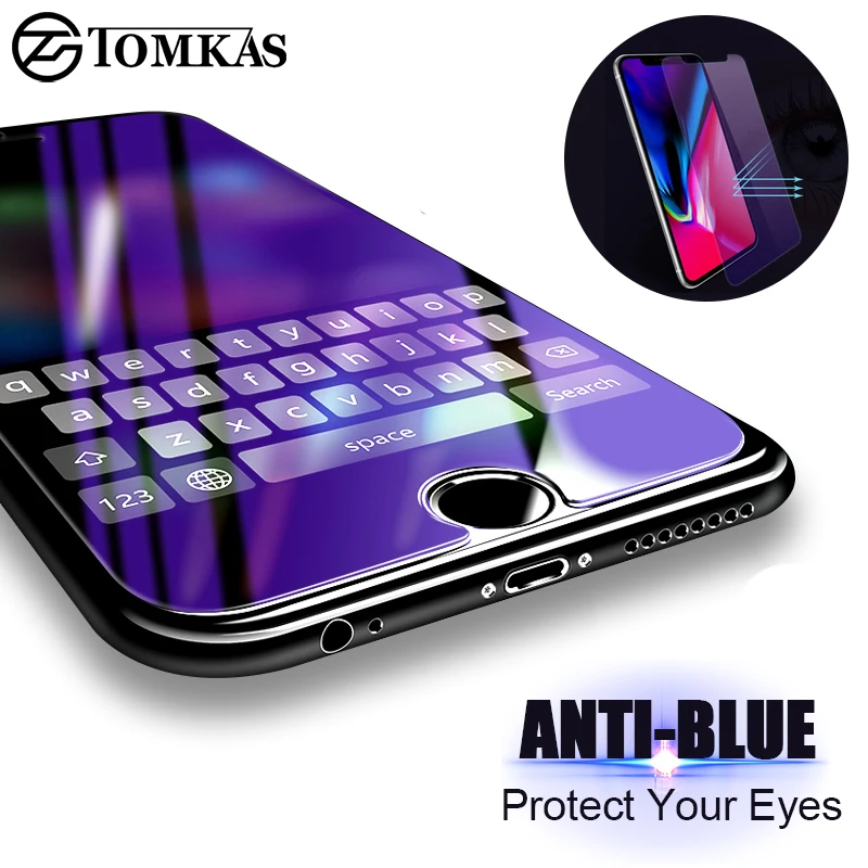 Tomkas Защита экрана для iPhone 8 7 6 6s Plus X 5 5s стекло анти синий 0 3 мм закаленное