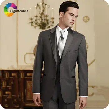 Skup W Stylu Vintage Szary Klasyczny Garnitury ślubne Dla Mężczyzn Slim Fit Groom Smokingi Groomsmen Garnitur Ternos 3 Sztuka Mężczyzna żakiet Z Dzianiny Dresowej Kostium Homme