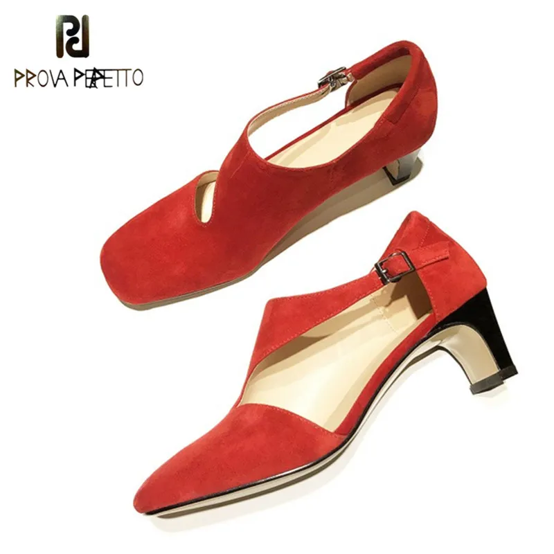 

Prova Perfetto 2018 Summer Shoes Woman Kid Suede High Heels Pumps Shoes Hollow Out High Heels Ladies Sandals Zapatos Mujer Tacon