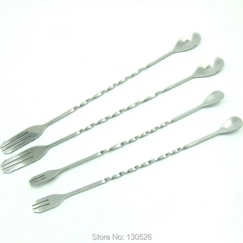 Off White Tableware Bars 1pcs stainless steel trident barsponn bar spoons fork cocktail drink mixer bar stirring spiral pattern bar cocktail shaker spoon